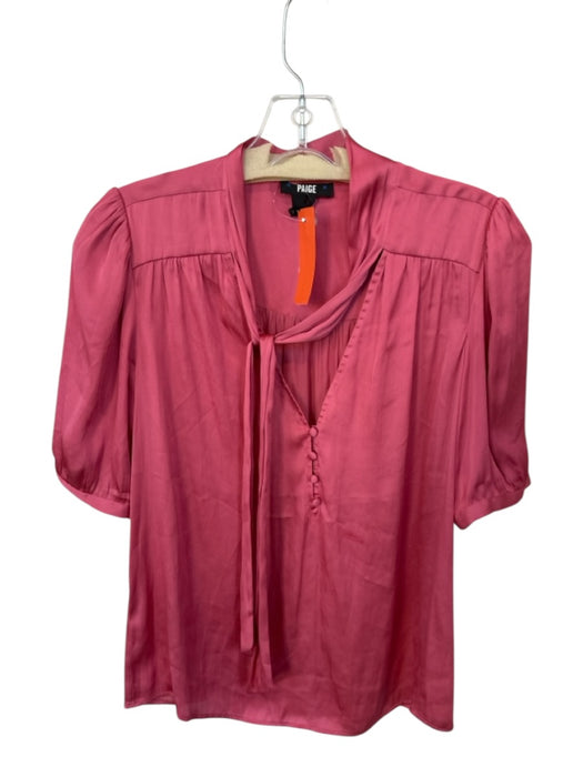 Paige Size XS Coral Pink Short Sleeve Buttons Neck Tie Top Coral Pink / XS