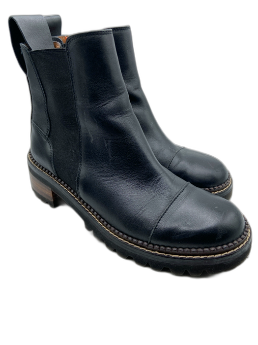 See By Chloe Shoe Size 38.5 Black Leather Round Toe Stacked Heel Chelsea Booties Black / 38.5