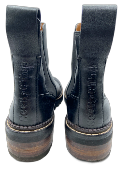 See By Chloe Shoe Size 38.5 Black Leather Round Toe Stacked Heel Chelsea Booties Black / 38.5