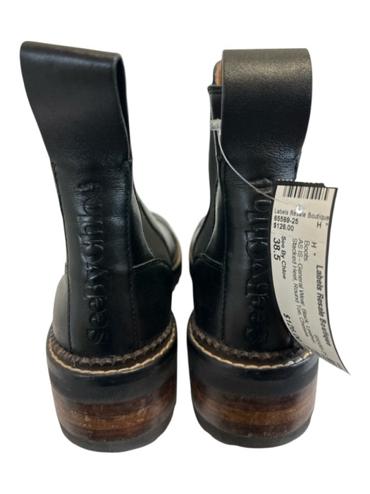 See By Chloe Shoe Size 38.5 Black Leather Stacked Heel Round Toe Chelsea Boots Black / 38.5