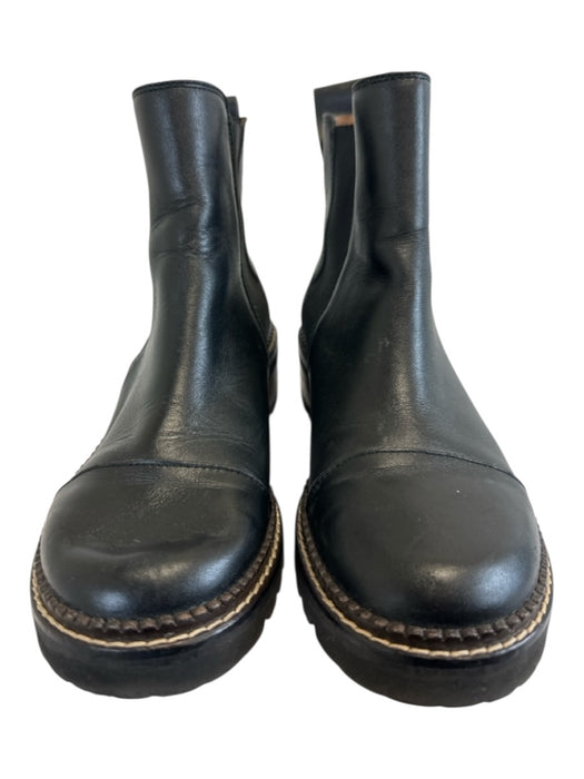 See By Chloe Shoe Size 38.5 Black Leather Stacked Heel Round Toe Chelsea Boots Black / 38.5