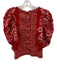 Farm Size XS Pink & Red Cotton Long Sleeve Floral Applique Button Back Top Pink & Red / XS