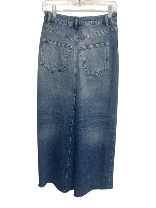 Reformation Jeans Size 24 Medium Wash Cotton Denim Raw Hem Front Slit Maxi Skirt Medium Wash / 24