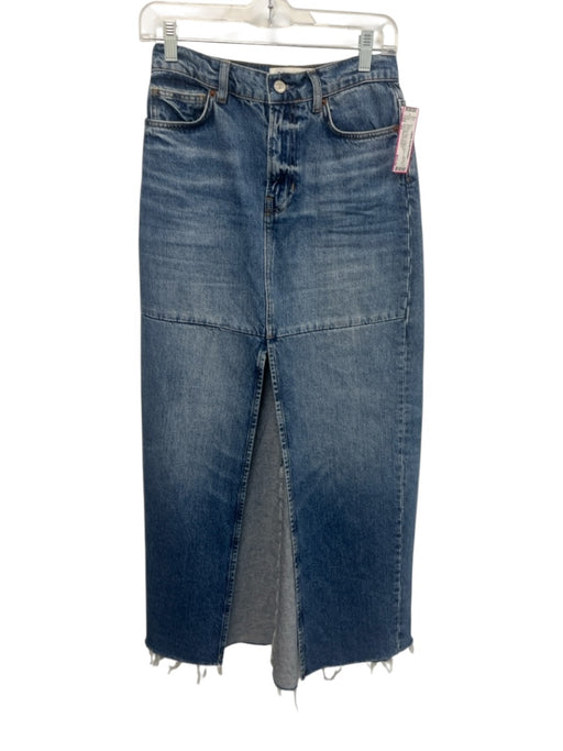 Reformation Jeans Size 24 Medium Wash Cotton Denim Raw Hem Front Slit Maxi Skirt Medium Wash / 24