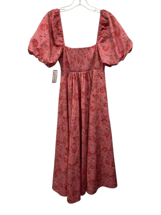 Hill House Size XS Pink, Red & Brown Cotton Floral Short Puff Sleeve Dress Pink, Red & Brown / XS