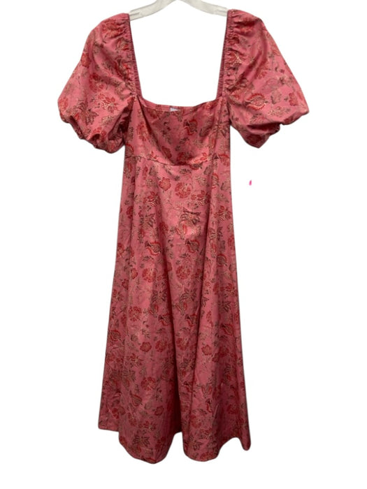 Hill House Size XS Pink, Red & Brown Cotton Floral Short Puff Sleeve Dress Pink, Red & Brown / XS