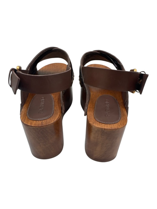 Farm Rio Shoe Size 8.5 Brown Wood & Leather Woven Platform Open Toe Sandals Brown / 8.5