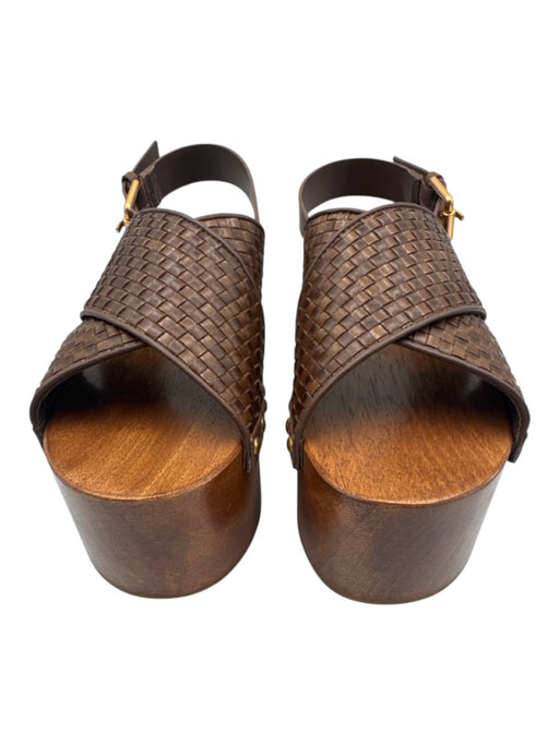 Farm Rio Shoe Size 8.5 Brown Wood & Leather Woven Platform Open Toe Sandals Brown / 8.5