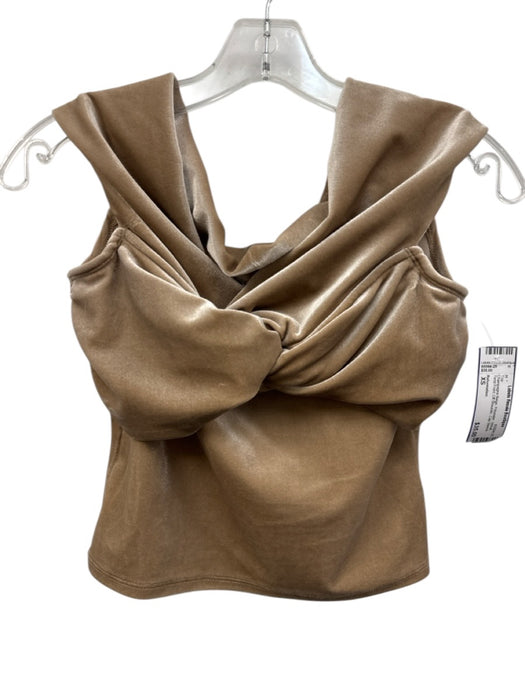 Reformation Size XS Champagne Beige Polyester Velvet Twist Front Cap Sleeve Top Champagne Beige / XS