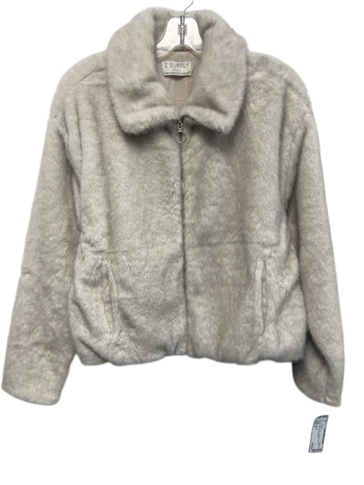 Z Supply Size S Cream & Gray Polyester Faux Fur Collar Zip Jacket Cream & Gray / S