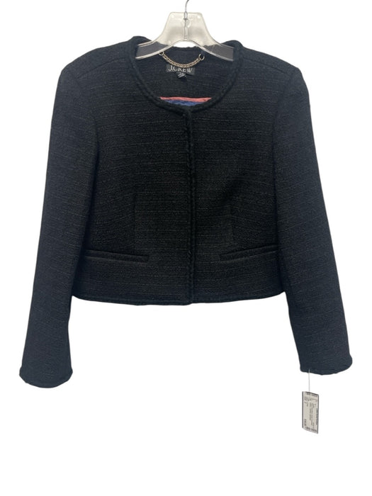 J. Crew Size 2 Black Wool Blend Tweed Concealed buttons Collarless Jacket Black / 2