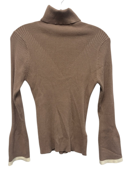 Varley Size XS Brown Viscose Blend Ribbed Knit Long Sleeve Contrast Cuff Top Brown / XS