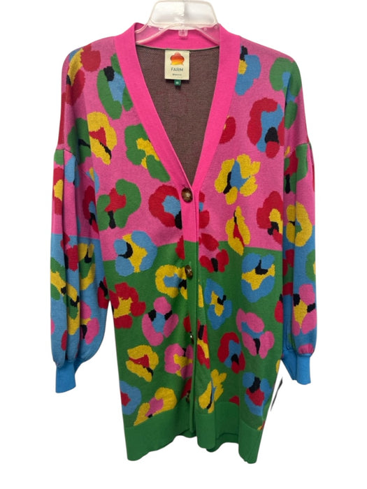 Farm Rio Size XS Pink, Green, Multi Cotton Knit abstract flowers V Neck Cardigan Pink, Green, Multi / XS