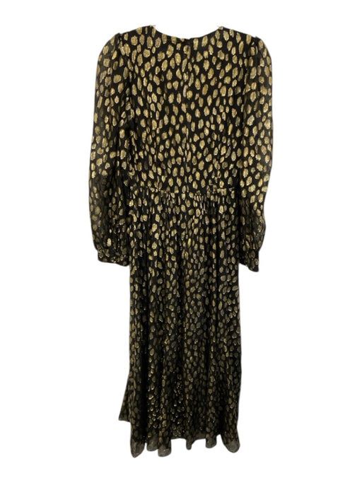 Rhode Size 2 Black & Gold Silk Blend Foil Animal Print V Neck Midi Dress Black & Gold / 2