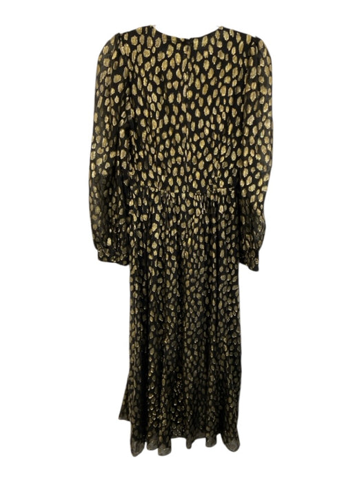 Rhode Size 2 Black & Gold Silk Blend Foil Animal Print V Neck Midi Dress Black & Gold / 2
