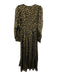 Rhode Size 2 Black & Gold Silk Blend Foil Animal Print V Neck Midi Dress Black & Gold / 2