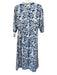 Beau & Ro Size S Blue & White Cotton Button Front 3/4 Sleeve Floral Print Dress Blue & White / S
