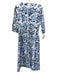 Beau & Ro Size S Blue & White Cotton Button Front 3/4 Sleeve Floral Print Dress Blue & White / S