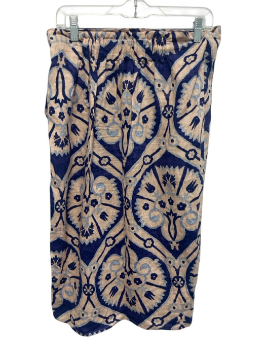 Christian Siriano Size Est S/M Beige & Blue Linen & Rayon Wrap Tie Detail Skirt Beige & Blue / Est S/M