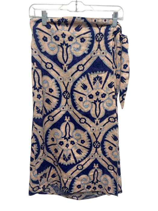 Christian Siriano Size Est S/M Beige & Blue Linen & Rayon Wrap Tie Detail Skirt Beige & Blue / Est S/M