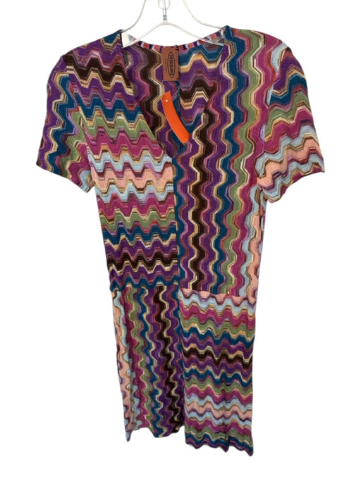Missoni Size 42 Multi Short Sleeve Chevron Knit Dress Multi / 42
