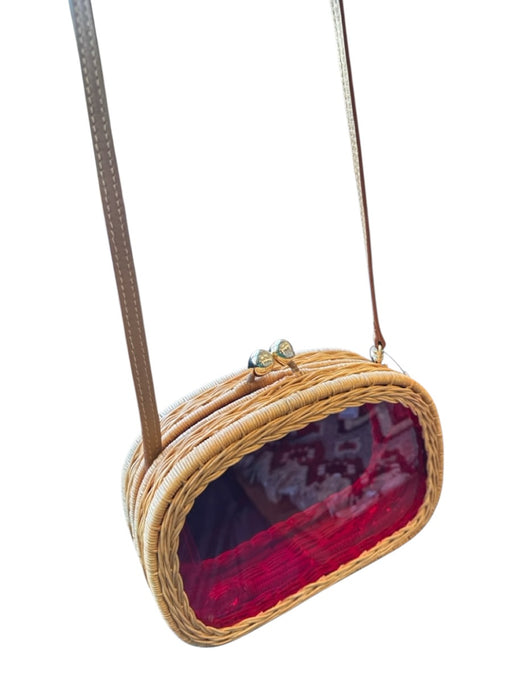 SERPUI Tan & Red Wicker PVC Kiss Lock Crossbody Bag Tan & Red / S