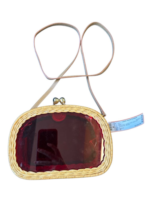 SERPUI Tan & Red Wicker PVC Kiss Lock Crossbody Bag Tan & Red / S