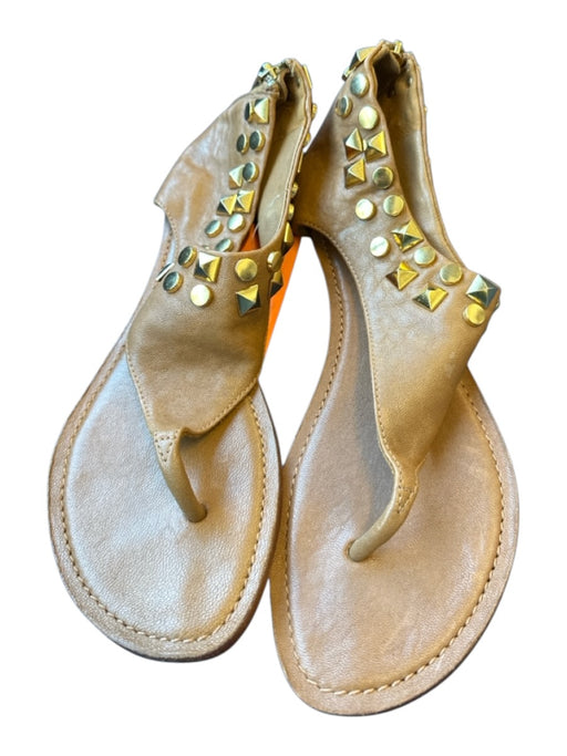 Tory Burch Shoe Size 8M Tan & Gold Leather Studded Thong Back Zip Sandals Tan & Gold / 8M