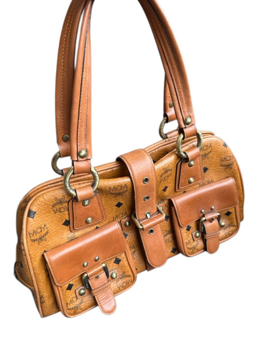MCM Brown & Black Coated Canvas Top Handles Logo Outer Pockets Bag Brown & Black / M
