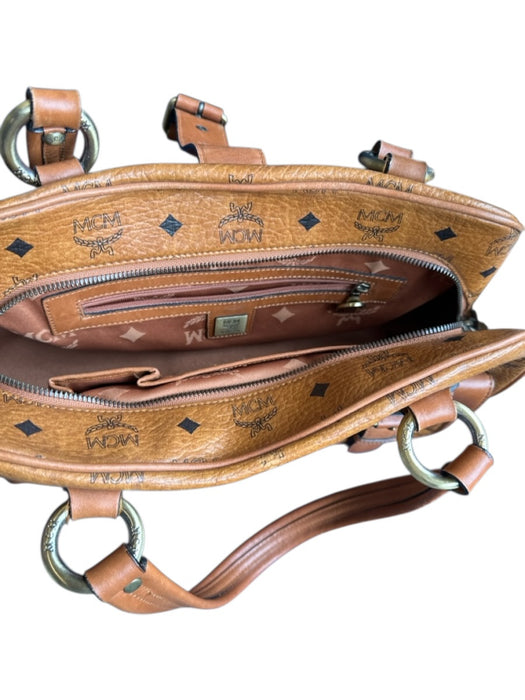 MCM Brown & Black Coated Canvas Top Handles Logo Outer Pockets Bag Brown & Black / M