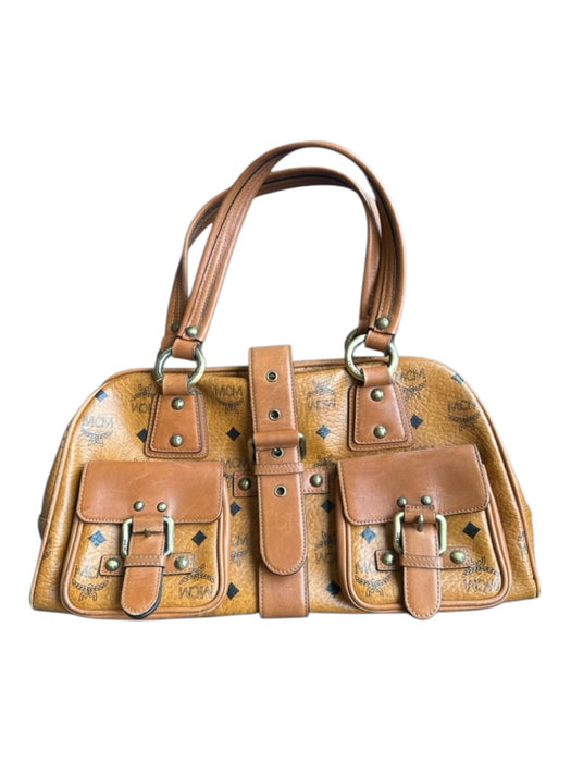 MCM Brown & Black Coated Canvas Top Handles Logo Outer Pockets Bag Brown & Black / M