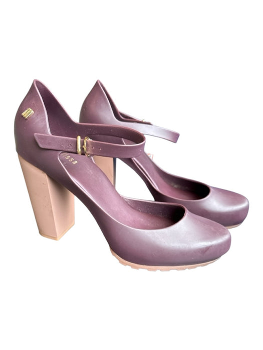 Melissa Shoe Size 8 Maroon & Pink Rubber Block Heel Ankle Strap Pumps Maroon & Pink / 8