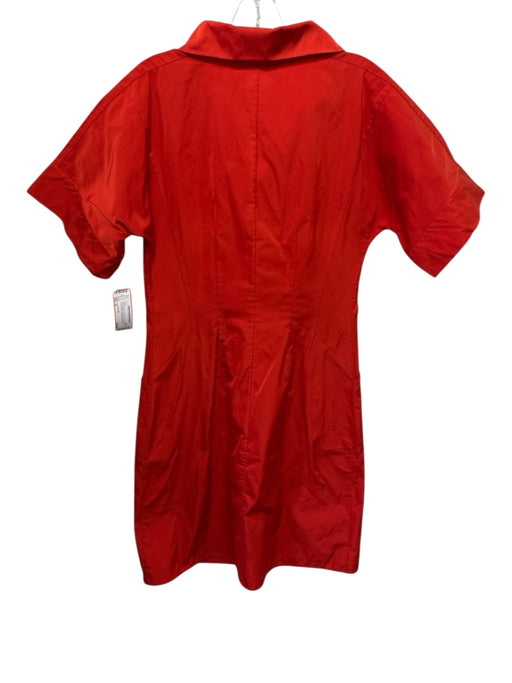 Lafayette 148 Size M Red Orange No Fabric Tag Front Zip Short Sleeve Dress Red Orange / M