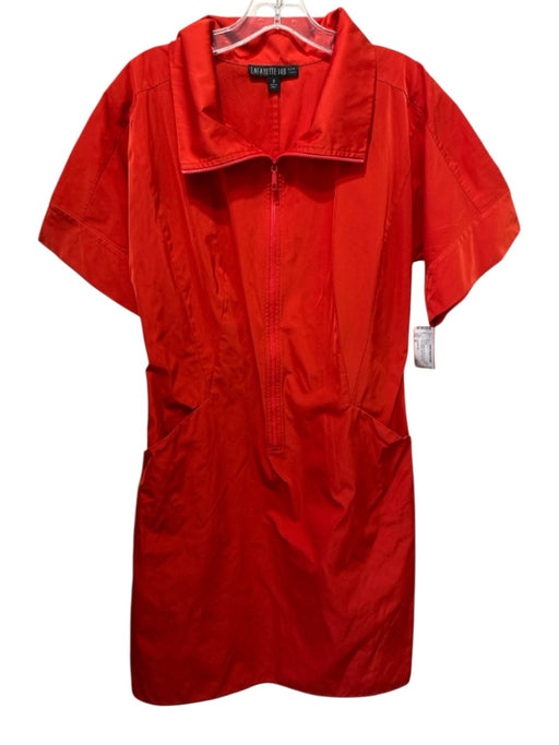 Lafayette 148 Size M Red Orange No Fabric Tag Front Zip Short Sleeve Dress Red Orange / M