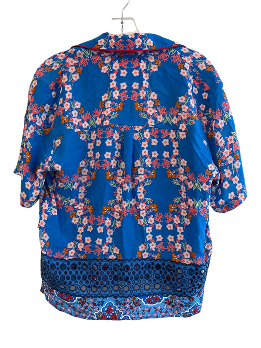 Sandro Size Est M Blue, Orange & Multi Viscose Blend Floral Short Sleeve Top Blue, Orange & Multi / Est M