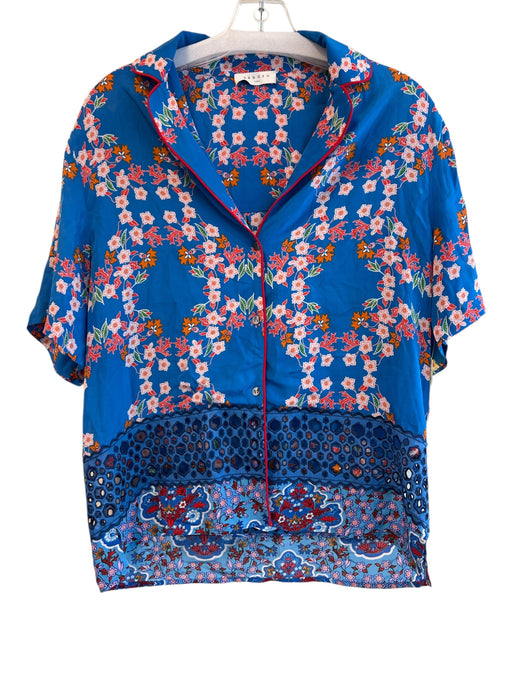 Sandro Size Est M Blue, Orange & Multi Viscose Blend Floral Short Sleeve Top Blue, Orange & Multi / Est M