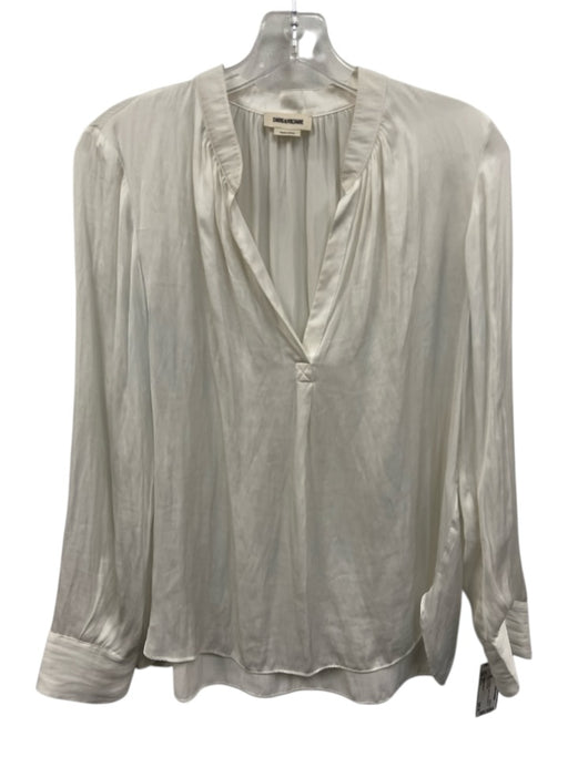 Zadig & Voltaire Size S White Polyester Satin Long Sleeve V Neck Top White / S