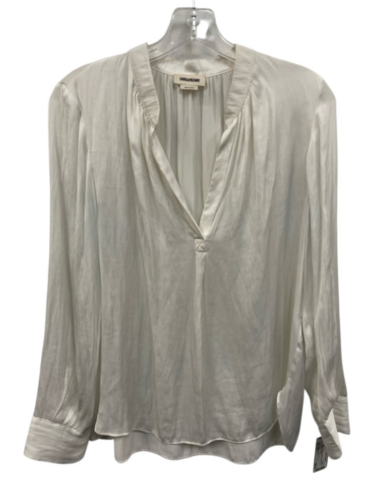 Zadig & Voltaire Size S White Polyester Satin Long Sleeve V Neck Top White / S