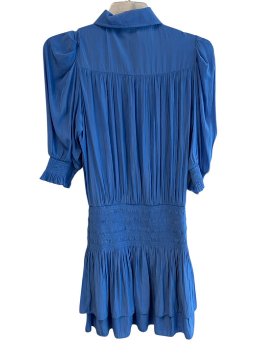 Ramy Brook Size M Blue Polyester Collared Short Sleeve Half Button Dress Blue / M