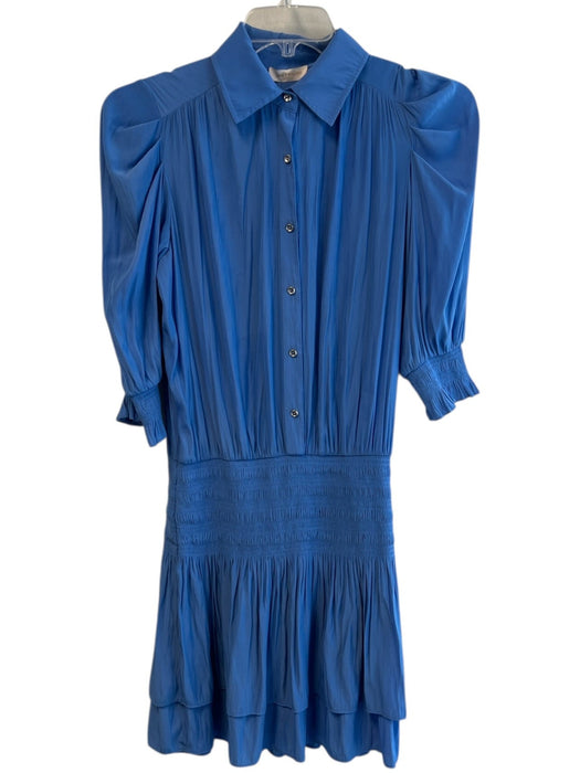 Ramy Brook Size M Blue Polyester Collared Short Sleeve Half Button Dress Blue / M