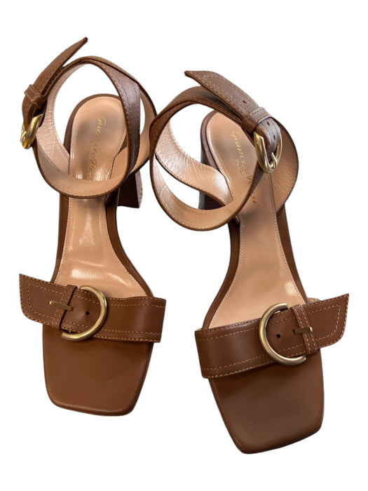 Gianvito Rossi Shoe Size 38.5 Brown Leather Open Square Toe Ankle Strap Shoes Brown / 38.5
