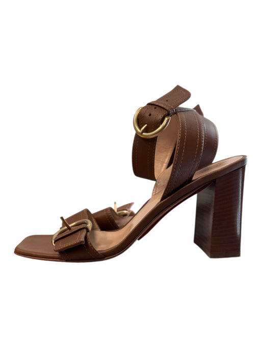 Gianvito Rossi Shoe Size 38.5 Brown Leather Open Square Toe Ankle Strap Shoes Brown / 38.5