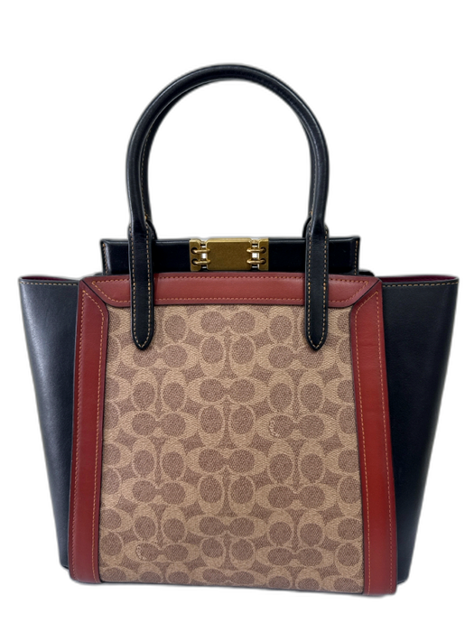 Coach Black, Brown, Beige Leather Monogram Turn Lock Closure 2 Handles Bag Black, Brown, Beige / M