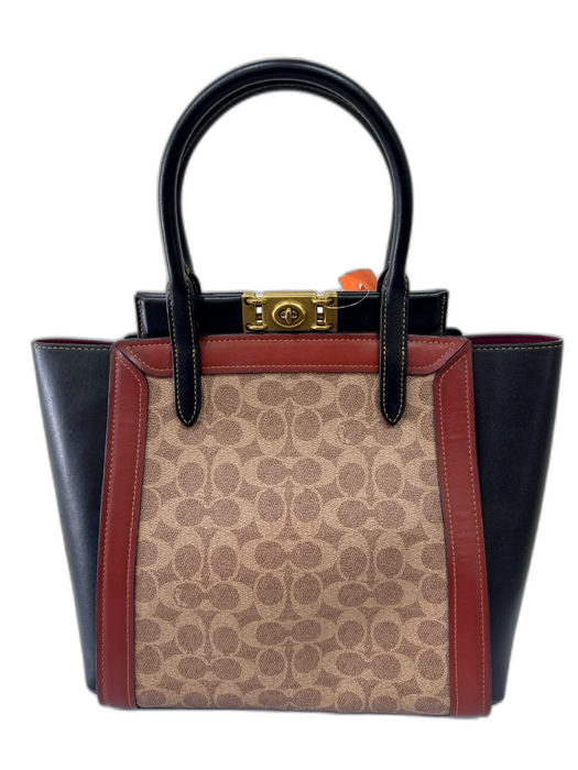 Coach Black, Brown, Beige Leather Monogram Turn Lock Closure 2 Handles Bag Black, Brown, Beige / M