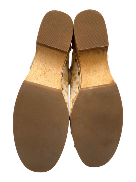J Crew Shoe Size 9 White & Brown Cow Hair Rivets Wood Sole Sling back Clogs White & Brown / 9