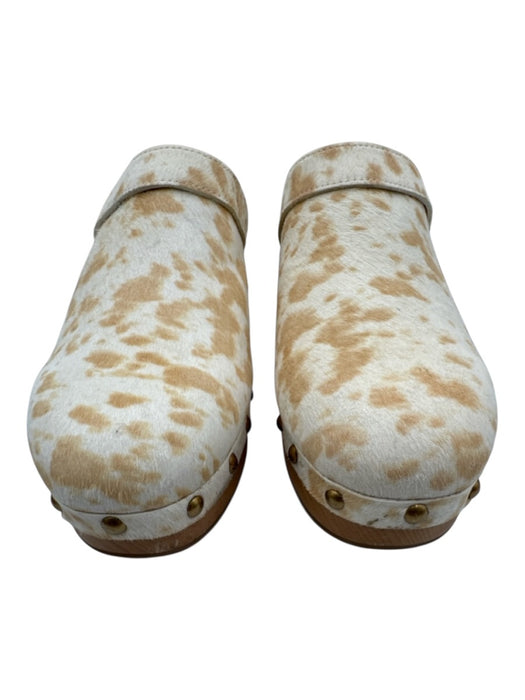J Crew Shoe Size 9 White & Brown Cow Hair Rivets Wood Sole Sling back Clogs White & Brown / 9