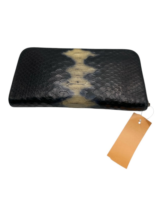 Kate Spade Black & Beige Leather Snake Embossed Zip Close Continental Wallets Black & Beige