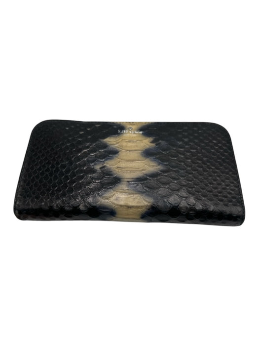 Kate Spade Black & Beige Leather Snake Embossed Zip Close Continental Wallets Black & Beige