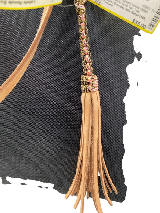 Consuela Black & Beige Coated Canvas Glitter Leather Handle Open Top Tote Bag Black & Beige