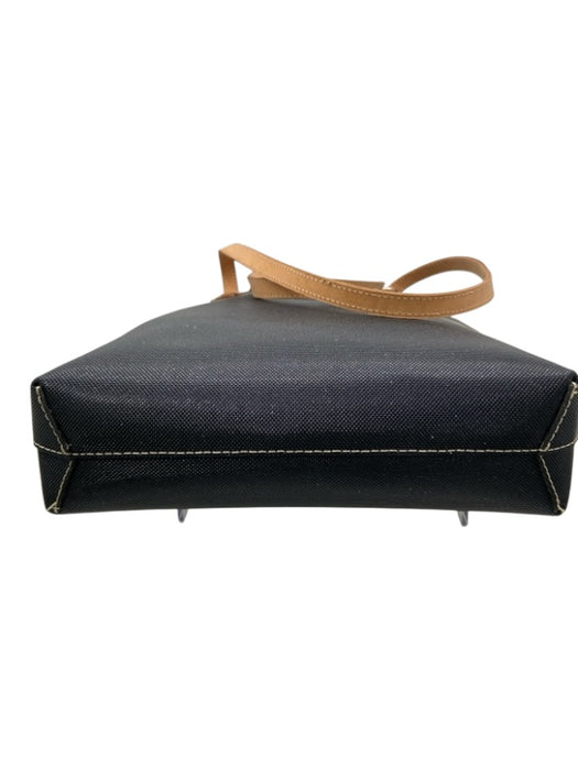 Consuela Black & Beige Coated Canvas Glitter Leather Handle Open Top Tote Bag Black & Beige